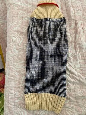 Classic Navy & Cream Knit Dog Sweater with Red Trim